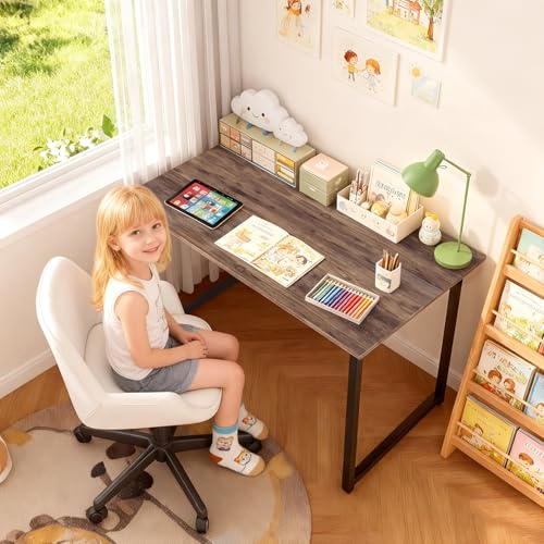 32 Inch Computer Desk for Small Spaces - Brown Writing Desk with Steel Frame