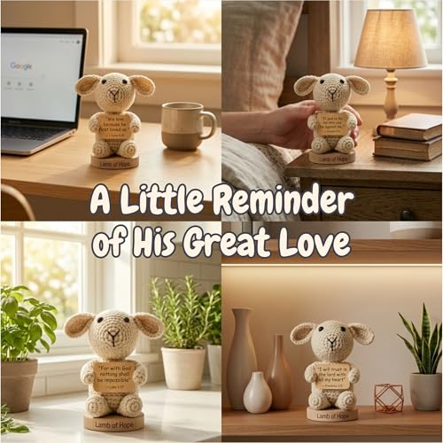 Crochet Lamb Bible Verse Card Holder with 30 Scripture Prayer Cards