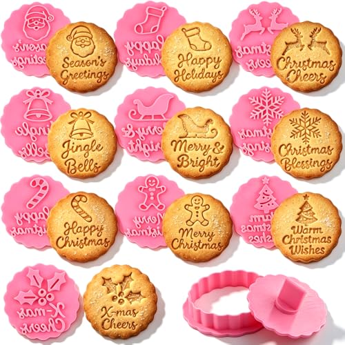 Christmas Cookie Cutters with Stamp - 10pc Plastic Bakeware Set