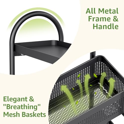 5-Tier Slim Rolling Storage Cart with Pull-Out Baskets and Lockable Wheels