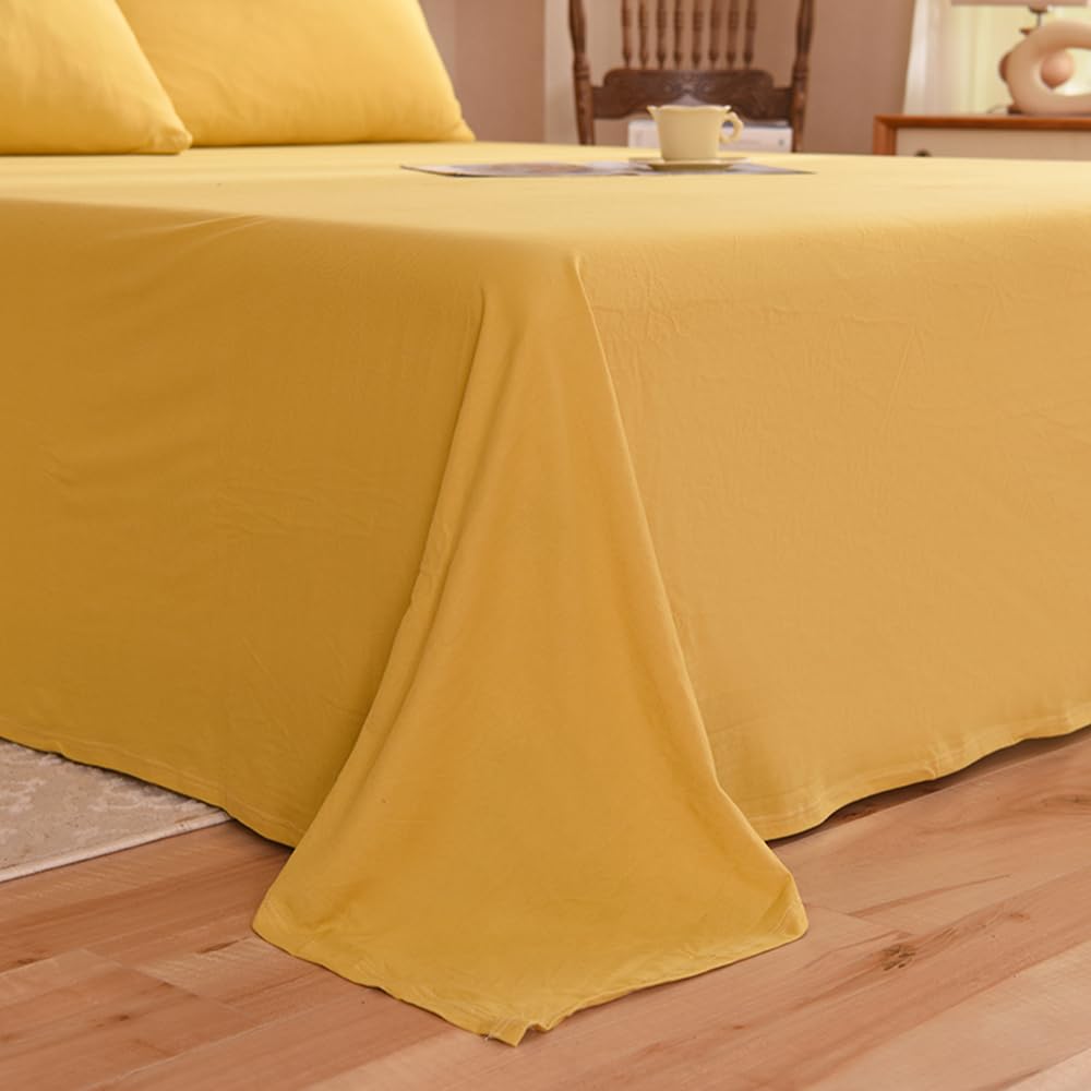 Mengersi Jersey Knit Cotton Sheet Set,Full Size Bed Sheets 4 Pieces,Jersey Sheet Set – 100% Cotton Jersey Sheets Deep Pockets (Yellow, Full)