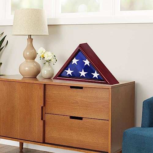 Triangle Flag Display Case for 3x5 American Flag, Mahogany Shadow Box