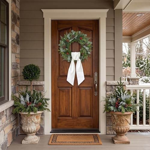 12 Pcs White Cotton Wreath Sash for Front Door Holiday Decor