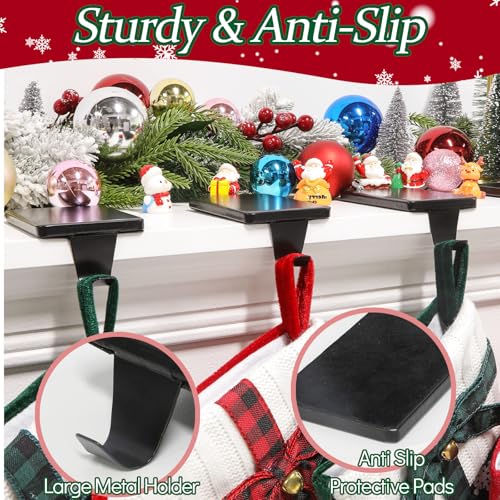 Heavy Duty Black Iron Christmas Stocking Holders for Mantel - Set of 2
