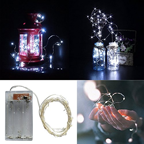 BXROIU 2 x 50LED Fairy Lights Battery Operated Silver Wire 16.4Ft Cool White for Bedroom & Holiday Decor