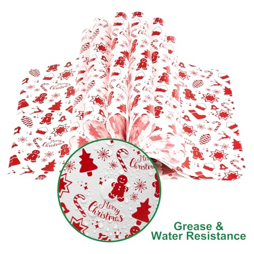 Ocmoiy Christmas Wax Paper Sheets 10x10 Inches Red Christmas Pattern 100 Pack