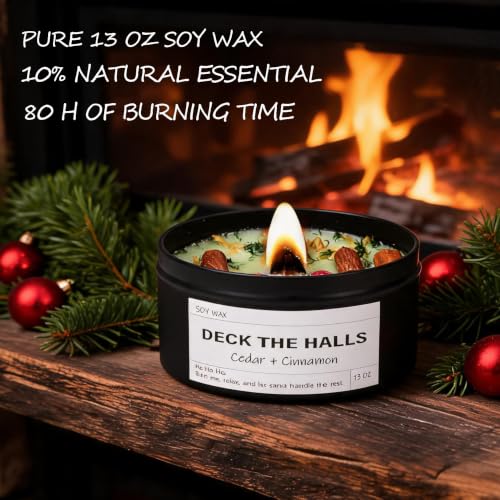 Deck TheHalls Candles Cozy Winter Holiday Soy Wax 13 oz with Real Botanicals