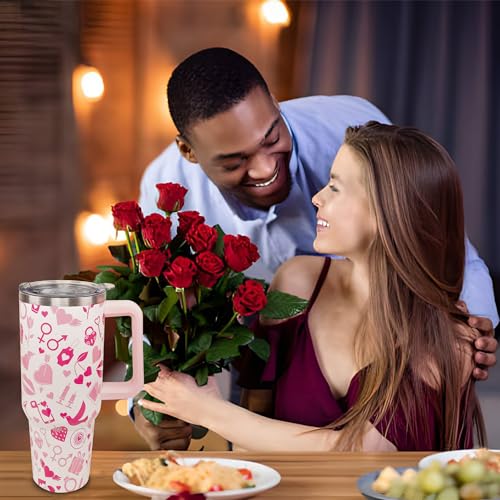 Lumumanber Love-2 40oz Valentines Day Tumbler with Handle & Straw – Stainless Steel Travel Mug, Vacuum Insulated Cup