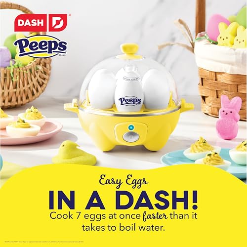 PEEPS & Dash Rapid Egg Cooker - Boiler, Poacher & Steamer - Includes Measuring & Recipe Guide - Dishwasher Safe - Holds 7 Eggs, Yellow