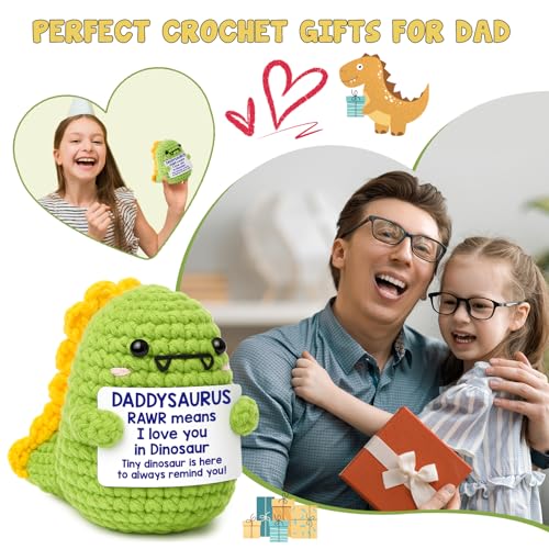 Handmade Crochet Dinosaur Keepsake - DaddySaurus Desk Decor Gift for Dad