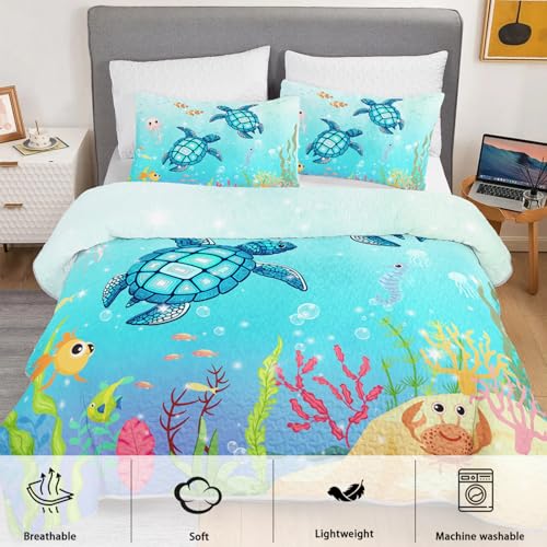 XYNHML B-turtle3 Coastal Turtle King Quilt Bedding Set for Kids & Adults
