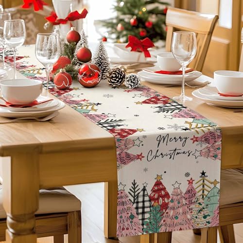 Ueplerts Light Pink Linen Christmas Table Runner 13 x 36 Inches Farmhouse Holiday Decor