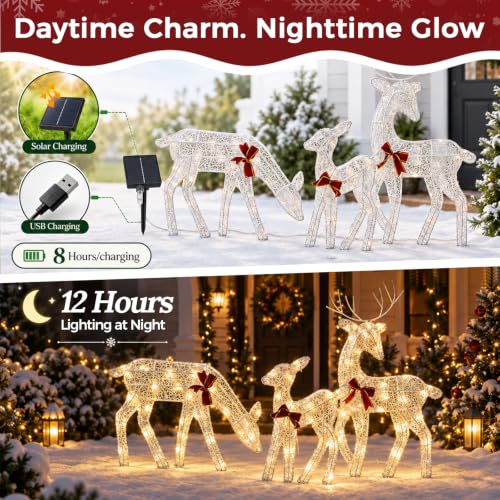 Light Up Reindeer Family Set with Remote, 8 Modes, Waterproof Christmas Decor