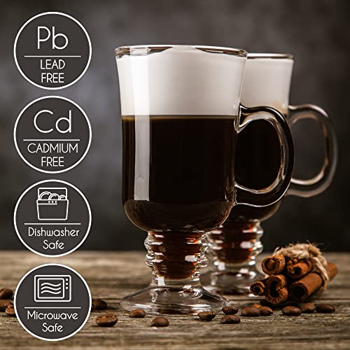 Irish Coffee Glass Mugs Set of 2 - Clear Latte & Cappuccino Cups, 7.75oz