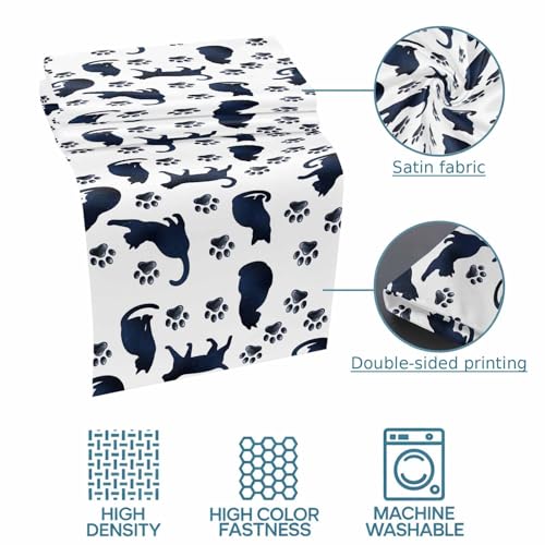 Navy Blue Cat Paw Bed Runner Scarf for Full Size Bed Foot (83"x20")
