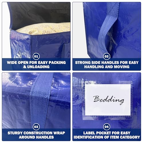 Extra Large Heavy Duty Moving Bags with Zipper and Handles, 24 Gal, Dark Blue - 8 Pack
