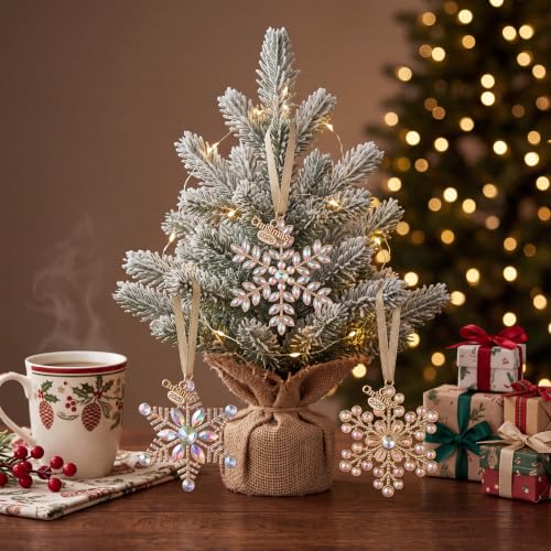 Gold Iridescent Snowflake Christmas Ornaments Set - Metal Tree Decorations