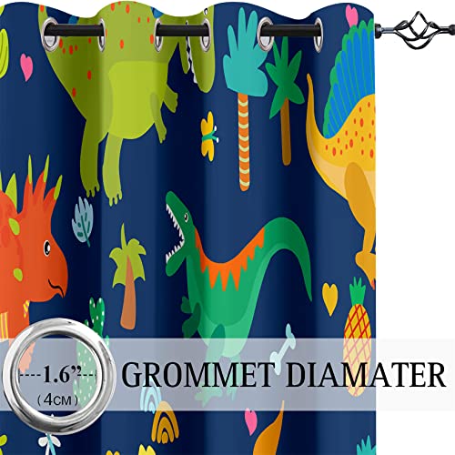 Dinosaur Print Blackout Curtains, Thermal Insulated Window Drapes 82x63