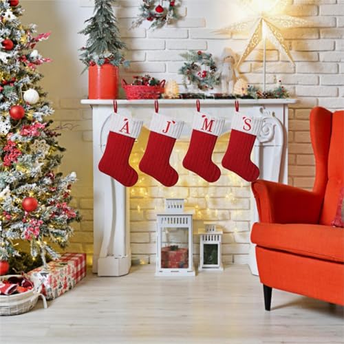 19-Inch Personalized Red Knit Christmas Stocking with Embroidered Initial