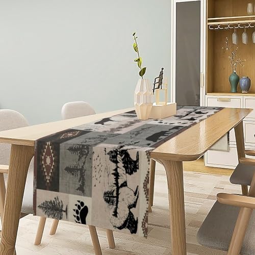 SHElifestyle 13x36 Rustic Bear Moose Deer Table Runner - W13xL36, Bear2