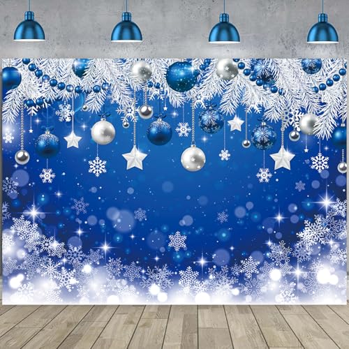 Blue Christmas Backdrop 82x59 inch Snowflake Holiday Photography Background