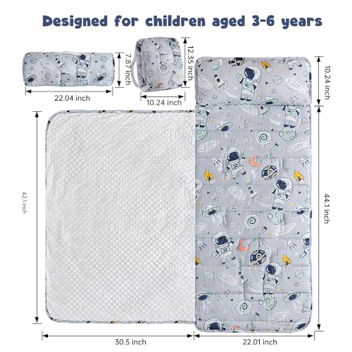 Toddler Nap Mat with Removable Pillow and Blanket for Preschool Daycare