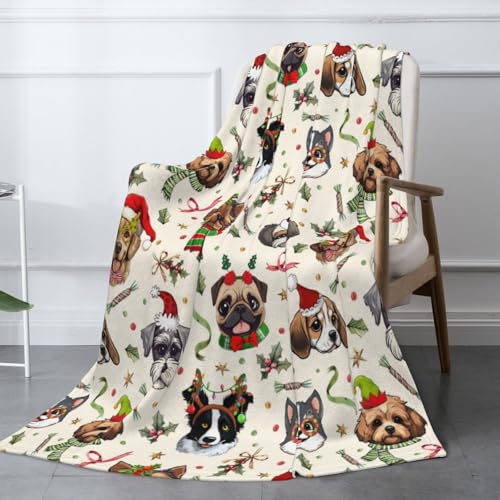 XYSKINO White 50x40 Inches Cute Christmas Dog Fuzzy Throw Blanket for Women Men Kids Cozy Fleece