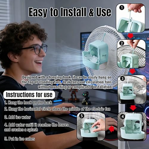 Portable Fan Cooling Attachment Ice Box Cooler with Hook for Home and Patio