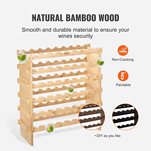 8-Tier 72-Bottle Stackable Bamboo Wine Rack, Freestanding Storage Shelf