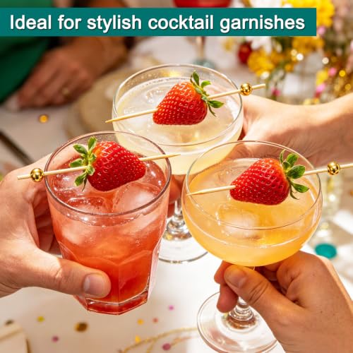 Amovvita Classic Gold Pearl Cocktail Picks 100 pcs - Elegant Party Garnishes
