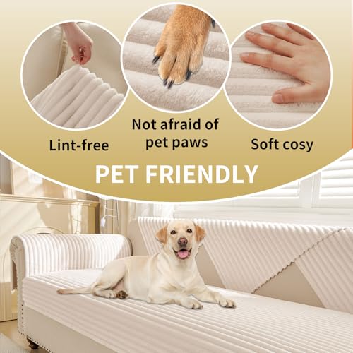 Waterproof Non-Slip Dog Couch Cover - Soft Pet Sofa Protector (Off White, 35" x 82")