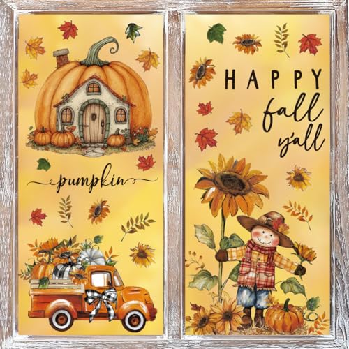 36 PCS Fall Window Cling Stickers - Scarecrow, Sunflower & Pumpkin Decor