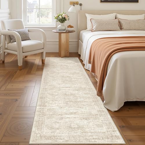 2x8 Washable Non-Slip Hallway Runner Rug - Soft Beige Vintage Carpet
