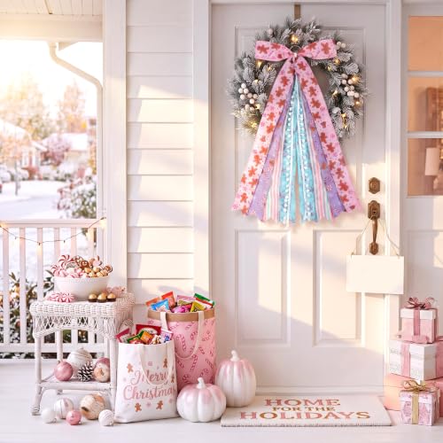 2 Pack Pastel Christmas Wreath Ribbon Bows for Front Door - Wavyknot