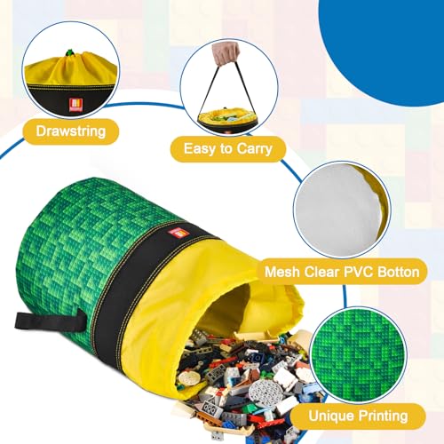 Toy Storage Organizer Bag with Drawstring and Handle - Green