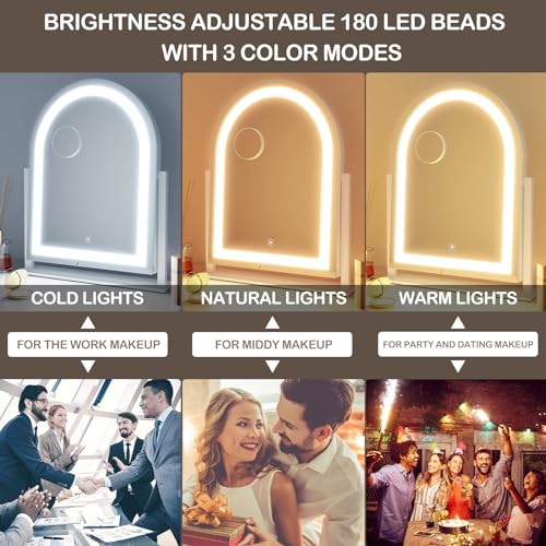 Gvnkvn Arched 17.2 in Lighted Makeup Mirror, 10X Magnifiers