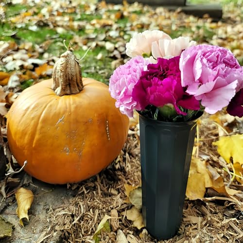 Cemetery Memorial Vases with Ground Stakes - 6 Pack Black Grave Flower Holders