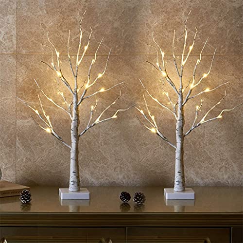2FT Lighted Tabletop Birch Trees (2-Pack) - 24 LED Battery & USB Powered