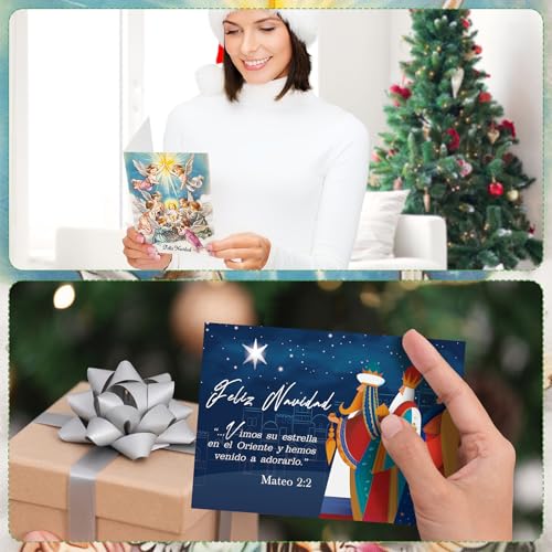 Motiskyy 100 Pack Spanish Christmas Cards with Envelopes & Stickers, Religious Holiday Greeting Set