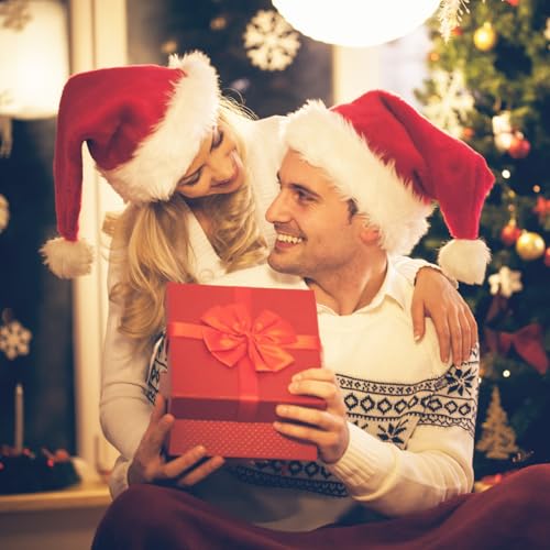 Jevrench 10-Pack Adult Santa Hats Bulk Double Layer Christmas Hats