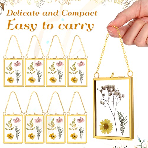 Landhoow 8 Pcs Gold Double Glass Frame for Pressed Flowers 3.5x2.5in