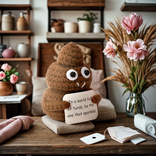 Emotional Support Knitted Poop Figurine with Positive Encouragement Card