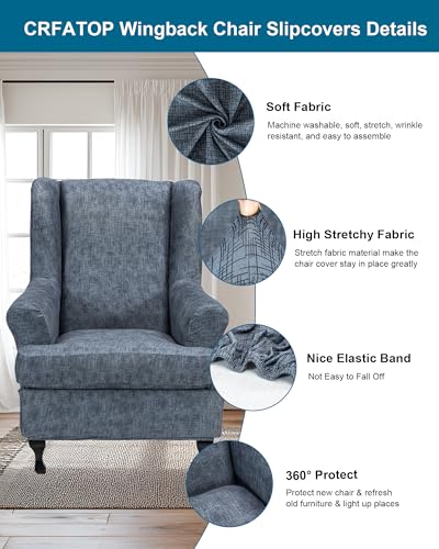 Wingback Chair Slipcovers - 2-Piece Washable Furniture Protector