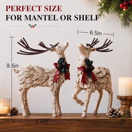 Resin Holiday Deer Figurine Set - Christmas Reindeer Decor, 2 Pack