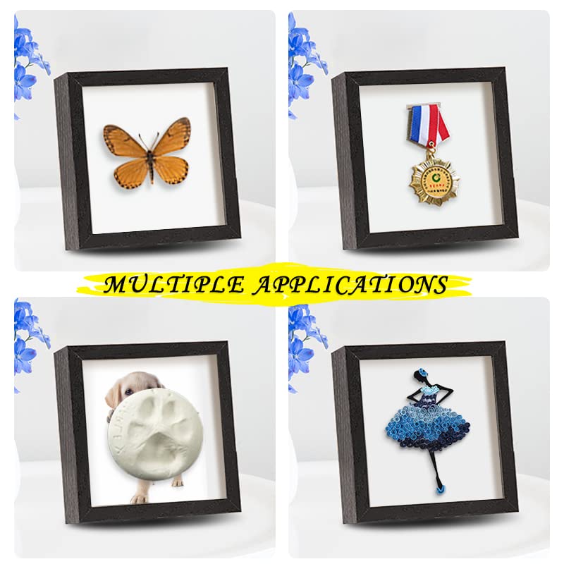 5x5 Shadow Box Frame with Linen Backing - Black Display Case for Keepsakes