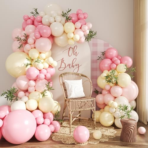 Pink and Yellow Balloon Arch Kit - 124Pcs Pastel Party Garland