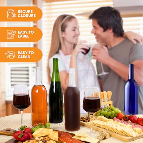 Clear Glass Wine Bottles 750ml 12-Pack with Corks and Shrink Sleeves