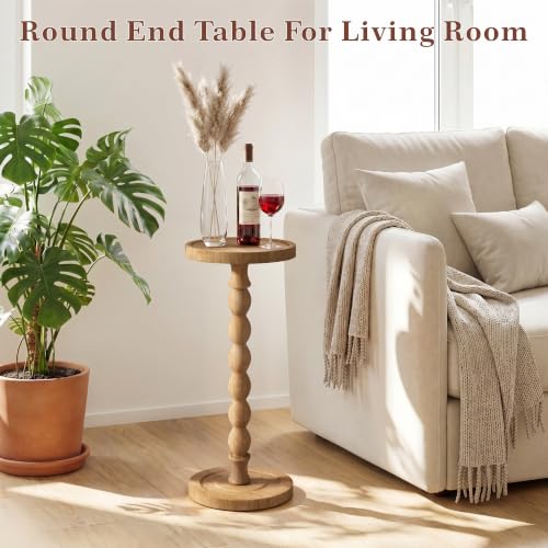 Small Round Solid Wood End Table, 24-Inch Rubberwood Accent Drink Table