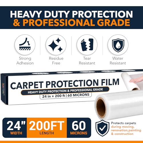 Self-Adhesive Carpet Protection Film - 24" x 200 ft Heavy Duty Roll