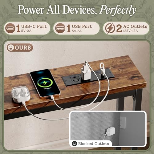 110-Inch Extra Long Narrow Console Table with Power Outlets and USB-C Ports